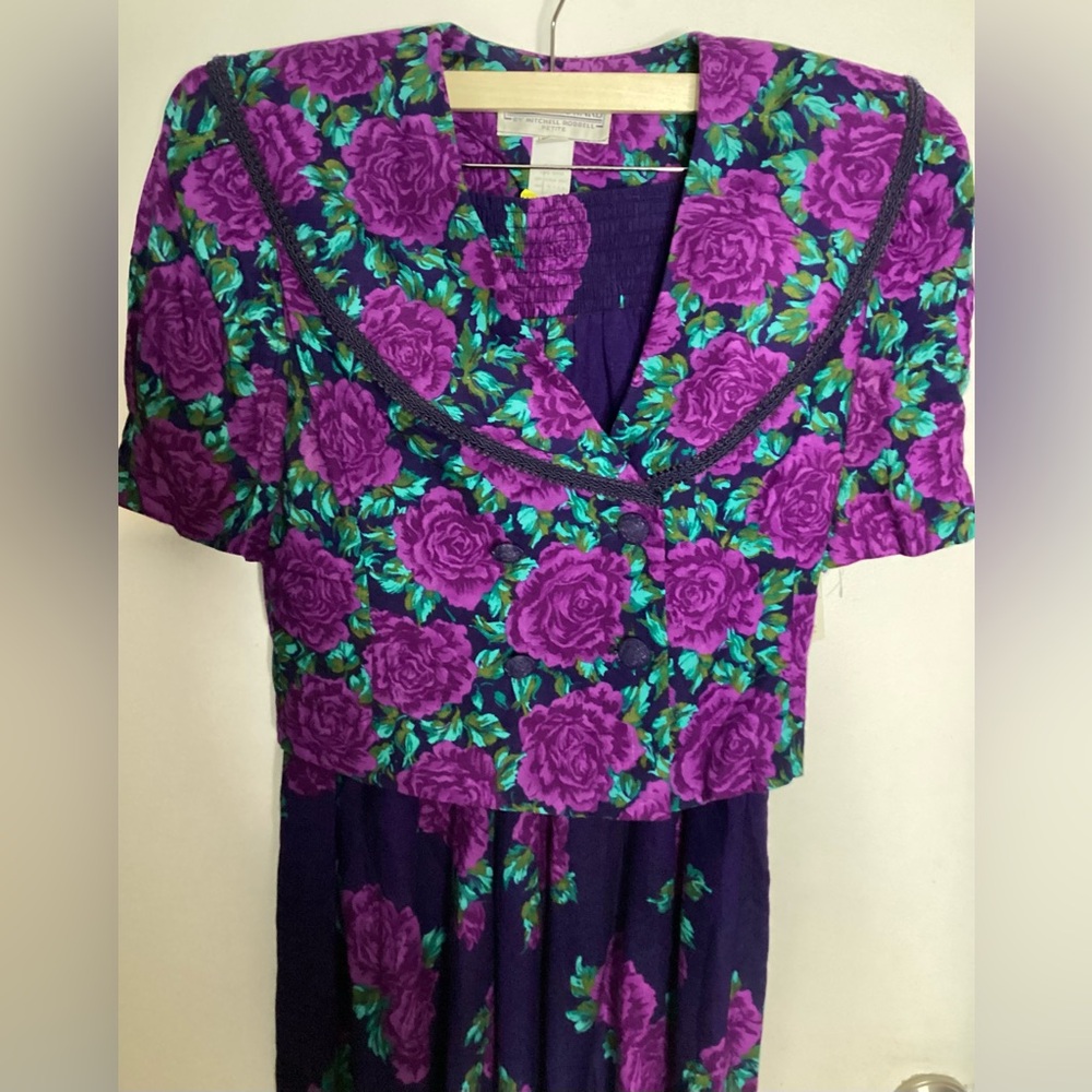 Vtg Deadstock Jessica Howard Purple and Green Floral Top & Gauchos 10P